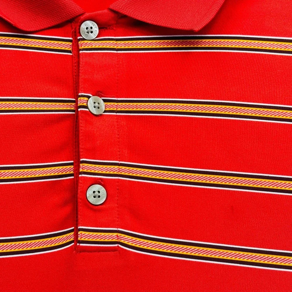 Nike Golf Tour Performance Polo Shirt Orange Red Stripe Dri Fit UV Large Mens‎